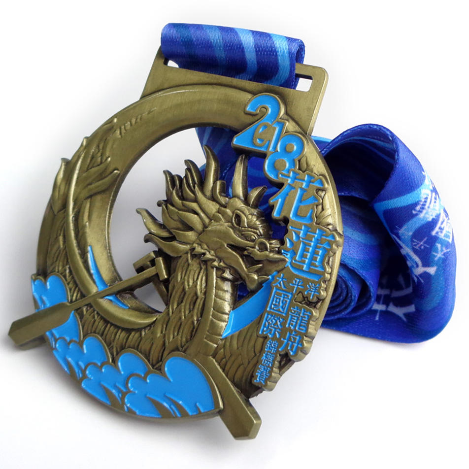 Изготовленная на заказ латунная гравированная металлическая эмаль фестиваль лодок-драконов сувенирная медаль