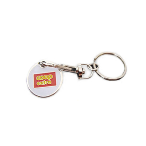 Металлические цепочки для ключей монетки жетона магазинной тележкаи Изготовленная на заказ вагонетка супермаркета Штемпелюя кольца для ключей